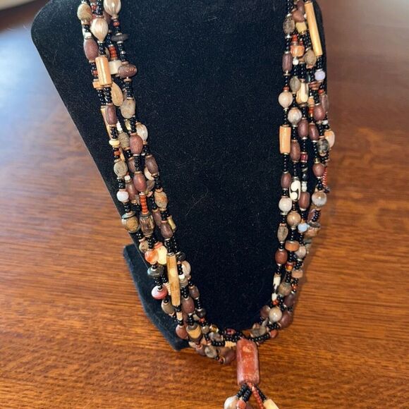 Vintage African Cast Brass Tribal Warrior Multiple Strand Tassel Pendant Necklac - Picture 9 of 16